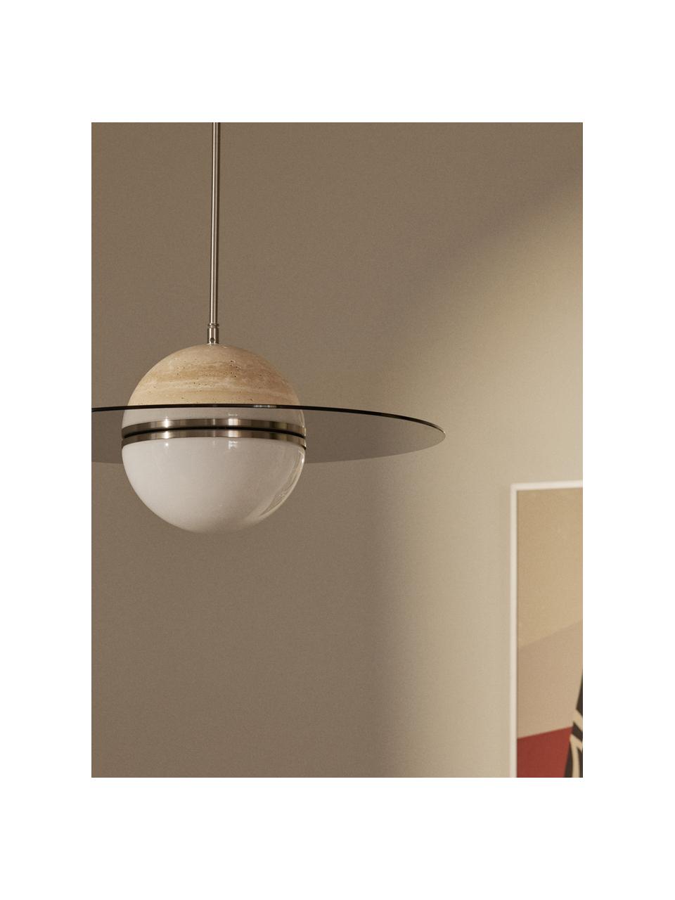 Hanglamp Orion, Lampenkap: glas, travertijn, Decoratie: getint glas, Travertijn beige, lichtgrijs, Ø 20 x H 23 cm