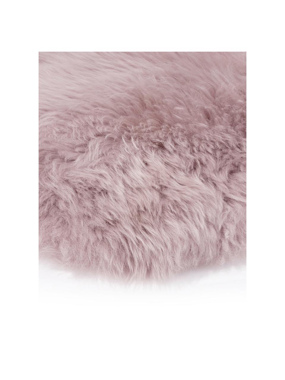 Vloerkleed van schapenvacht Oslo, glad, Bovenzijde: 100% schapenvacht, Onderzijde: 100% leer, chroomvrij gel, Roze, B 60 x L 180 cm