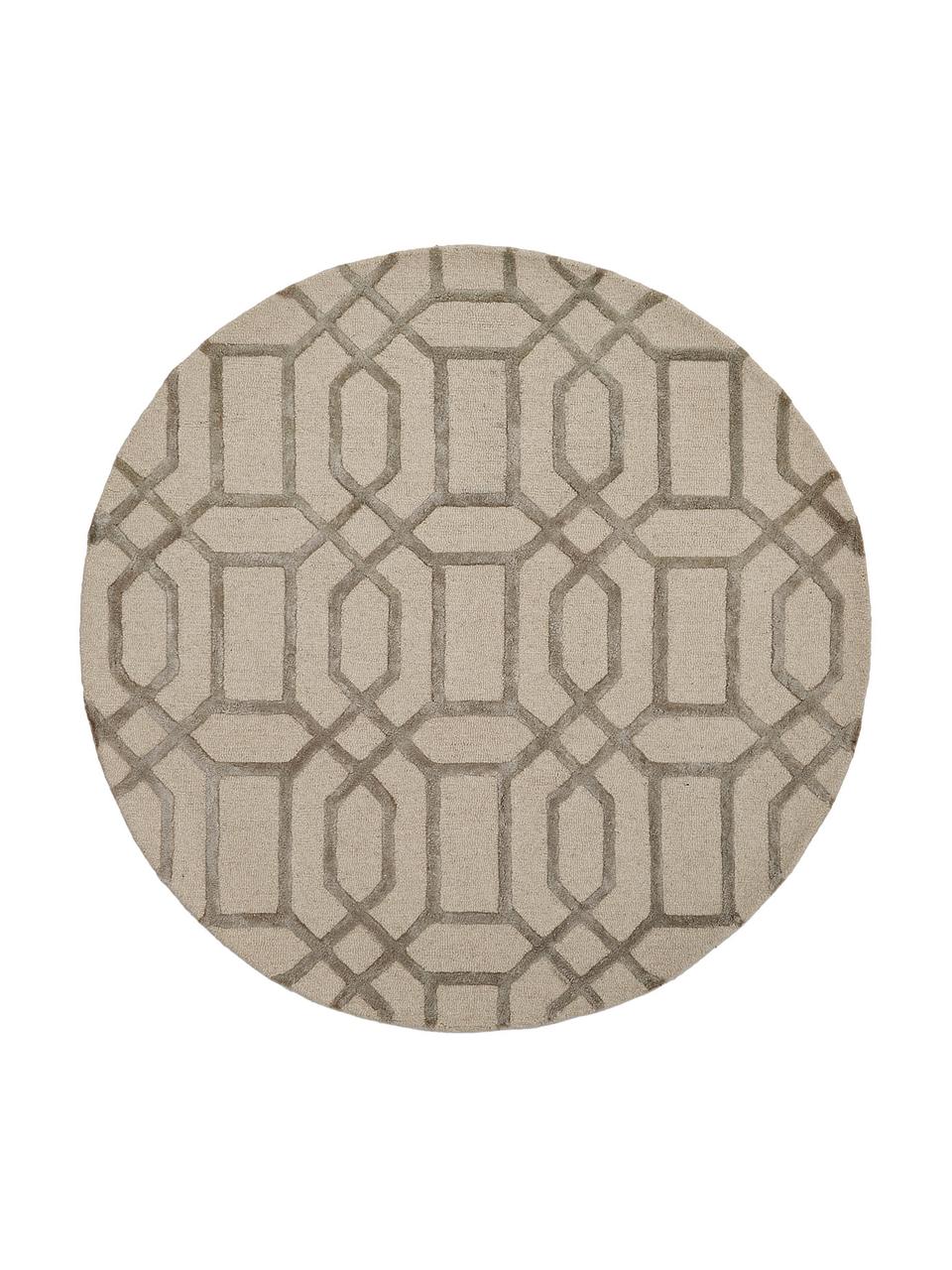 Runder Wollteppich Vegas mit Hoch-Tief-Effekt, Flor: 80% Wolle, 20% Viskose, Beige, Creme, Ø 150 cm (Größe M)