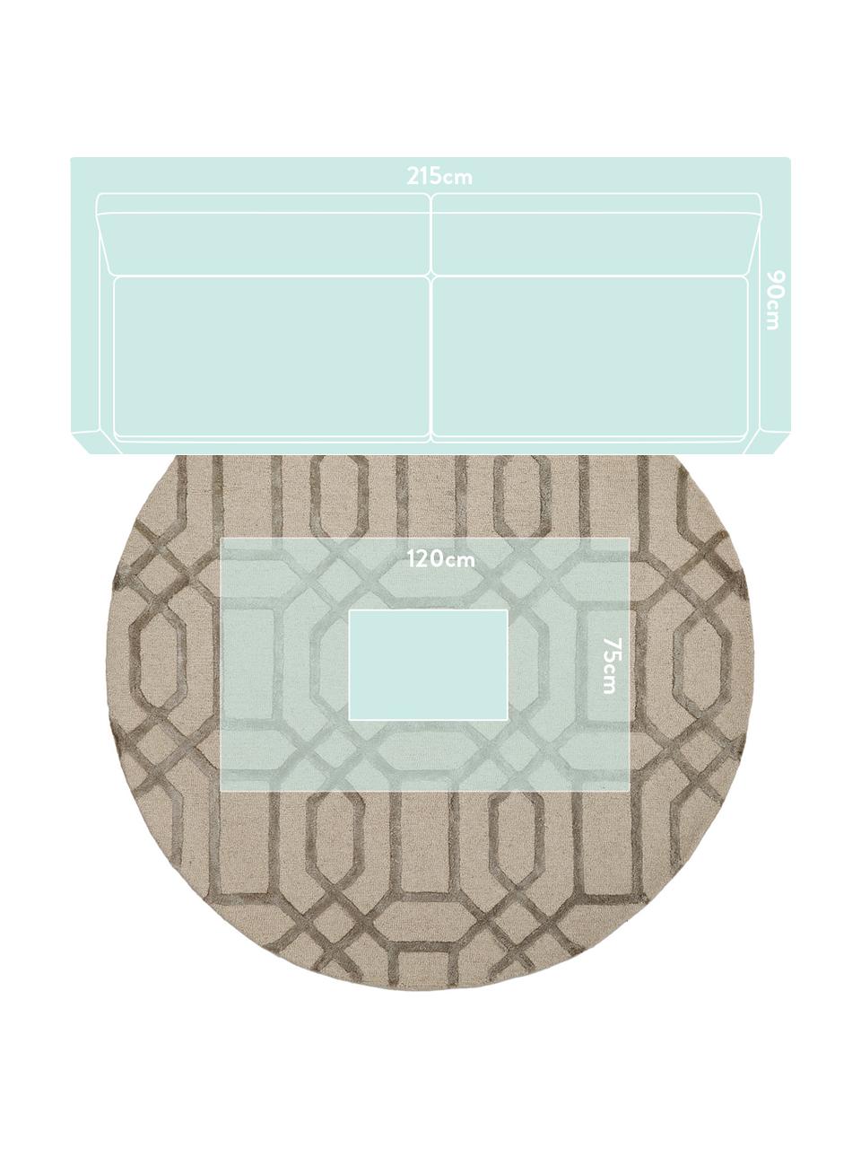 Runder Wollteppich Vegas mit Hoch-Tief-Effekt, Flor: 80% Wolle, 20% Viskose, Beige, Creme, Ø 150 cm (Größe M)