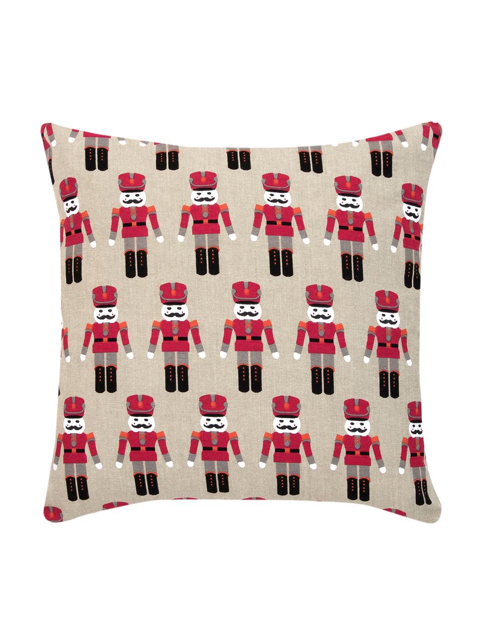 Federa arredo con motivo invernale Nutcracker, Cotone, Beige, rosso, Larg. 45 x Lung. 45 cm