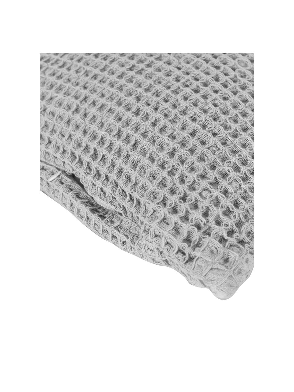 Housse de coussin 50x50 coton gaufré Lois, 100 % coton, Gris, larg. 50 x long. 50 cm