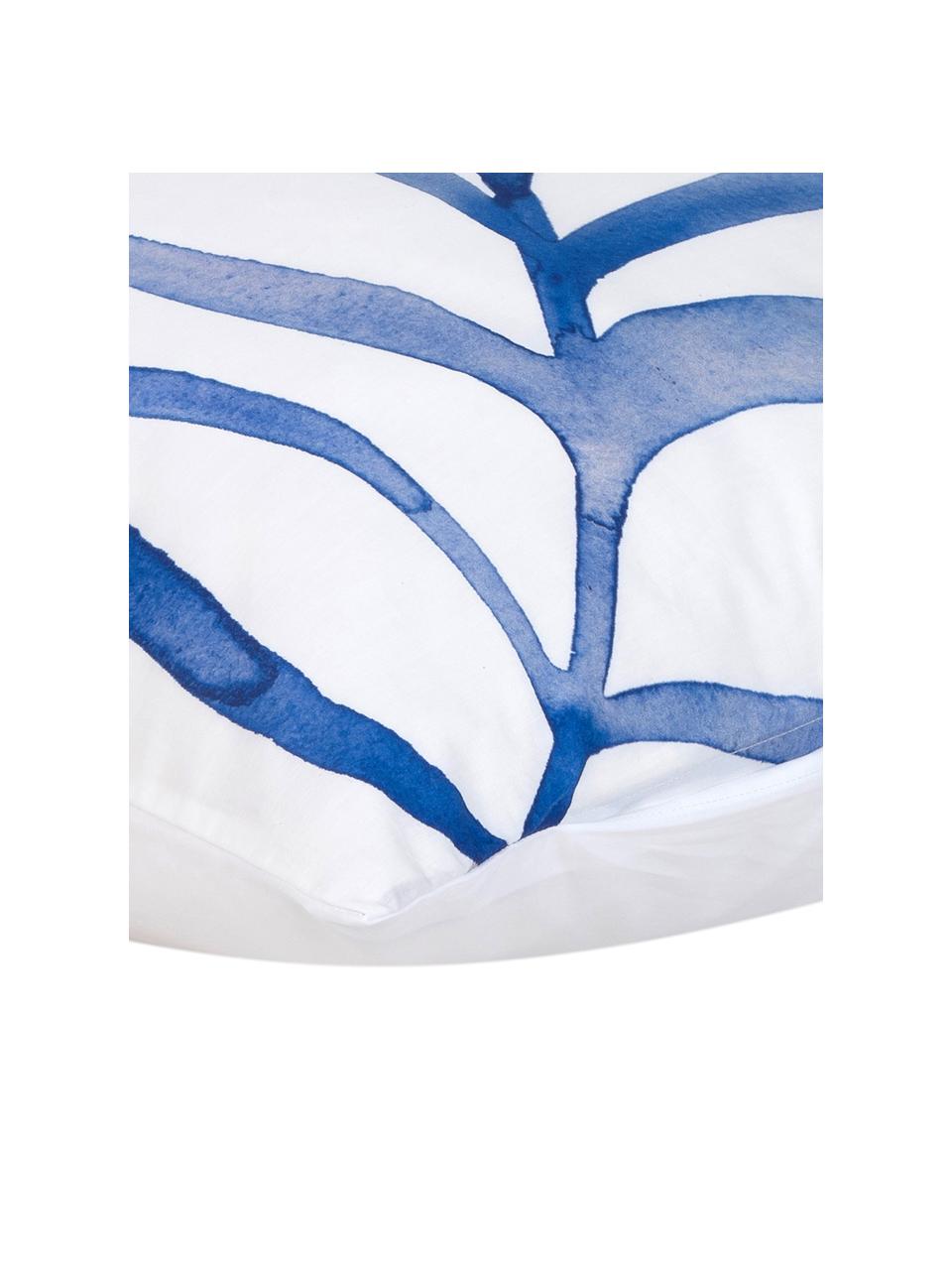 Taies d'oreiller en percale de coton avec motif de feuilles Francine, 2 pièces, 50 x 70 cm, Blanc, bleu, larg. 50 x long. 70 cm