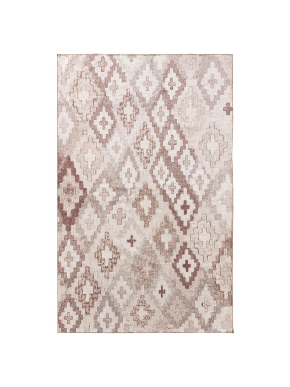 Dubbelzijdig vloerkleed Ana Squares met ethnopatroon in beige, 80% polyester 20% katoen, Beige, taupe, B 75 x L 150 cm (maat XS)