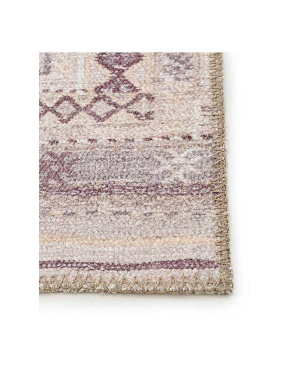 Dubbelzijdig vloerkleed Ana Squares met ethnopatroon in beige, 80% polyester 20% katoen, Beige, taupe, B 75 x L 150 cm (maat XS)