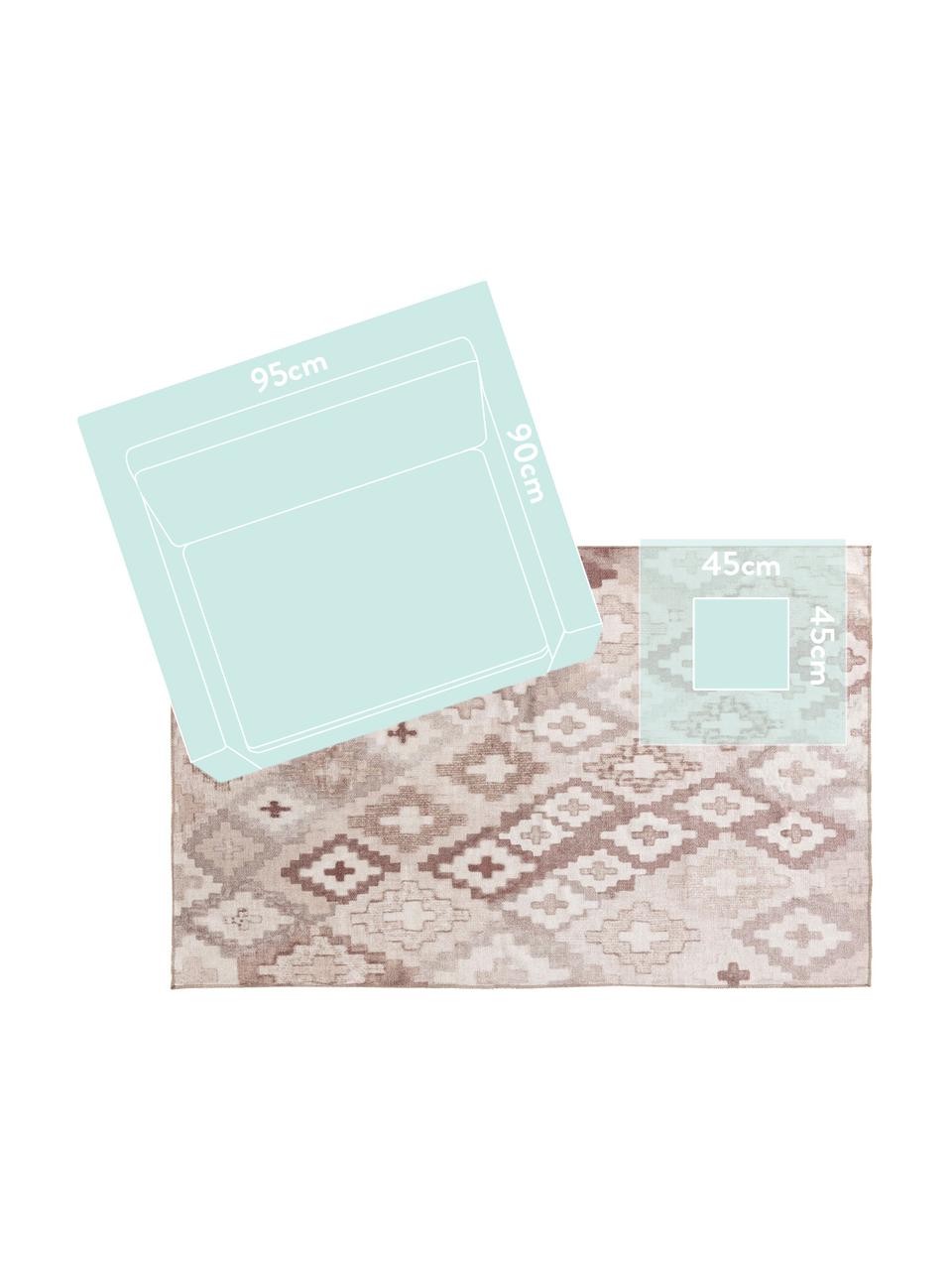 Dubbelzijdig vloerkleed Ana Squares met ethnopatroon in beige, 80% polyester 20% katoen, Beige, taupe, B 75 x L 150 cm (maat XS)