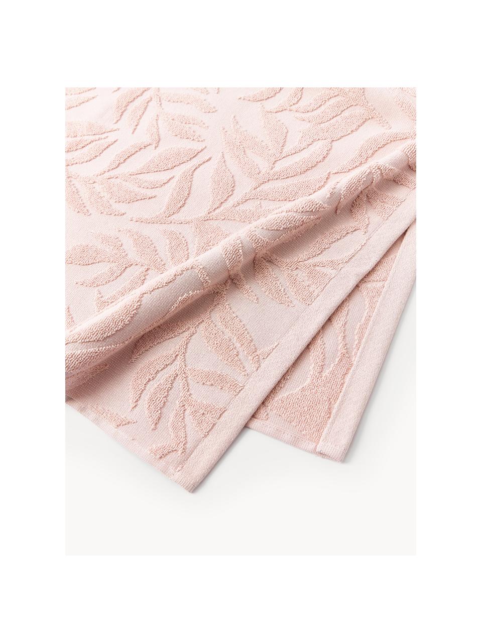 Lot de serviettes de bain en coton Leaf, tailles variées, Rose pâle, 3 éléments (1 serviette invité, 1 serviette de toilette et 1 drap de bain)