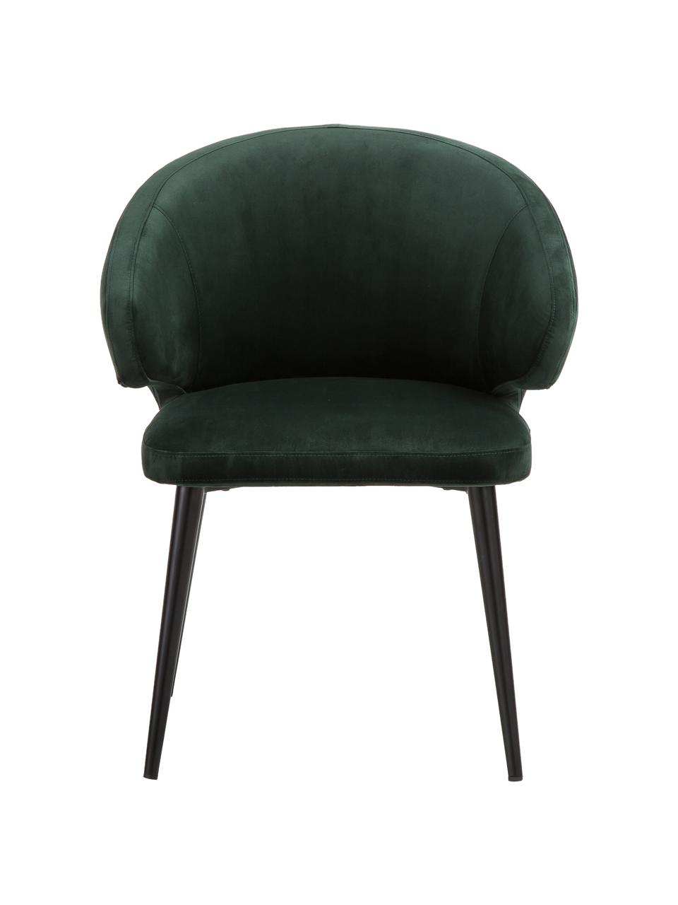 Silla con reposabrazos de terciopelo Celia, estilo moderno, Tapizado: terciopelo (poliéster) Al, Patas: metal con pintura en polv, Terciopelo verde oscuro, An 57 x F 62 cm