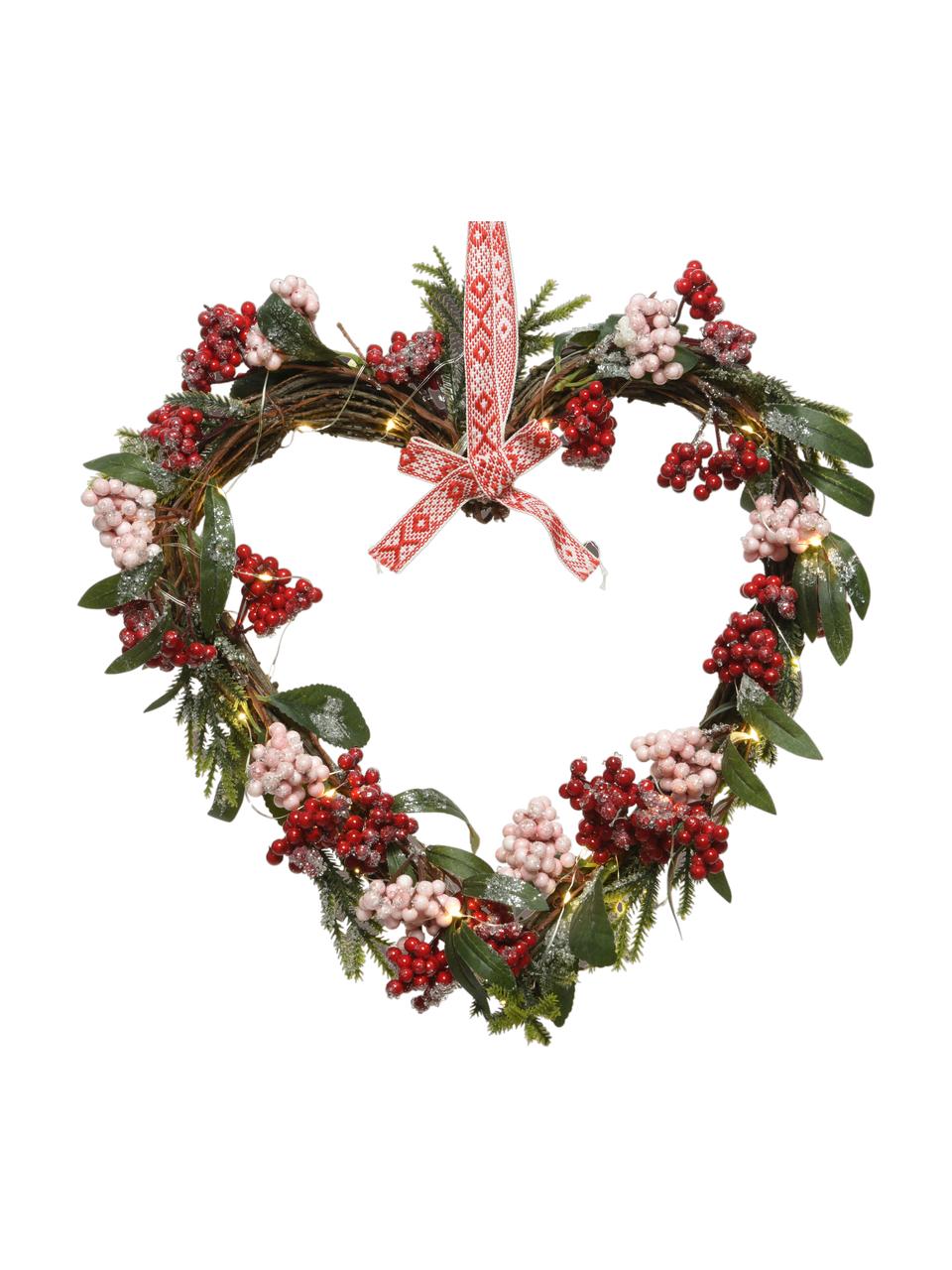 Ghirlanda di Natale a LED Heart, larg. 36 cm, Materiale sintetico, Rosso, verde, bianco, Larg. 36 x Alt. 43 cm
