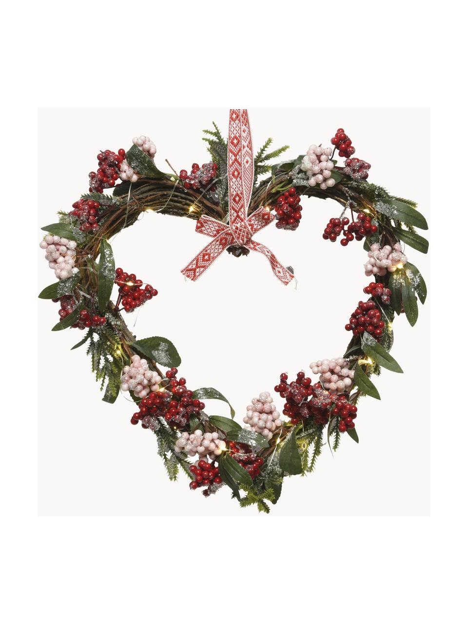 Couronne de Noël LED Heart, Plastique, Rouge, vert, blanc, larg. 36 x haut. 43 cm