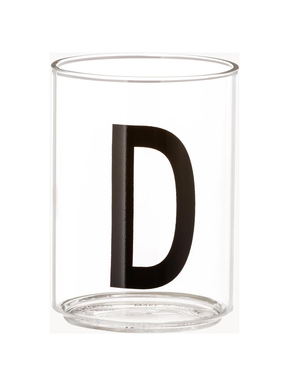 Bicchiere di design in vetro con lettera Personal (varianti dalla A alla Z), Vetro borosilicato, Trasparente, nero, Bicchiere per l'acqua A, 300 ml