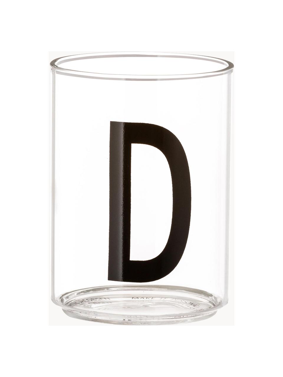 Design Wasserglas Personal mit Buchstaben (Varianten von A bis Z), Borosilikatglas, Transparent, Schwarz, Wasserglas A, 300 ml