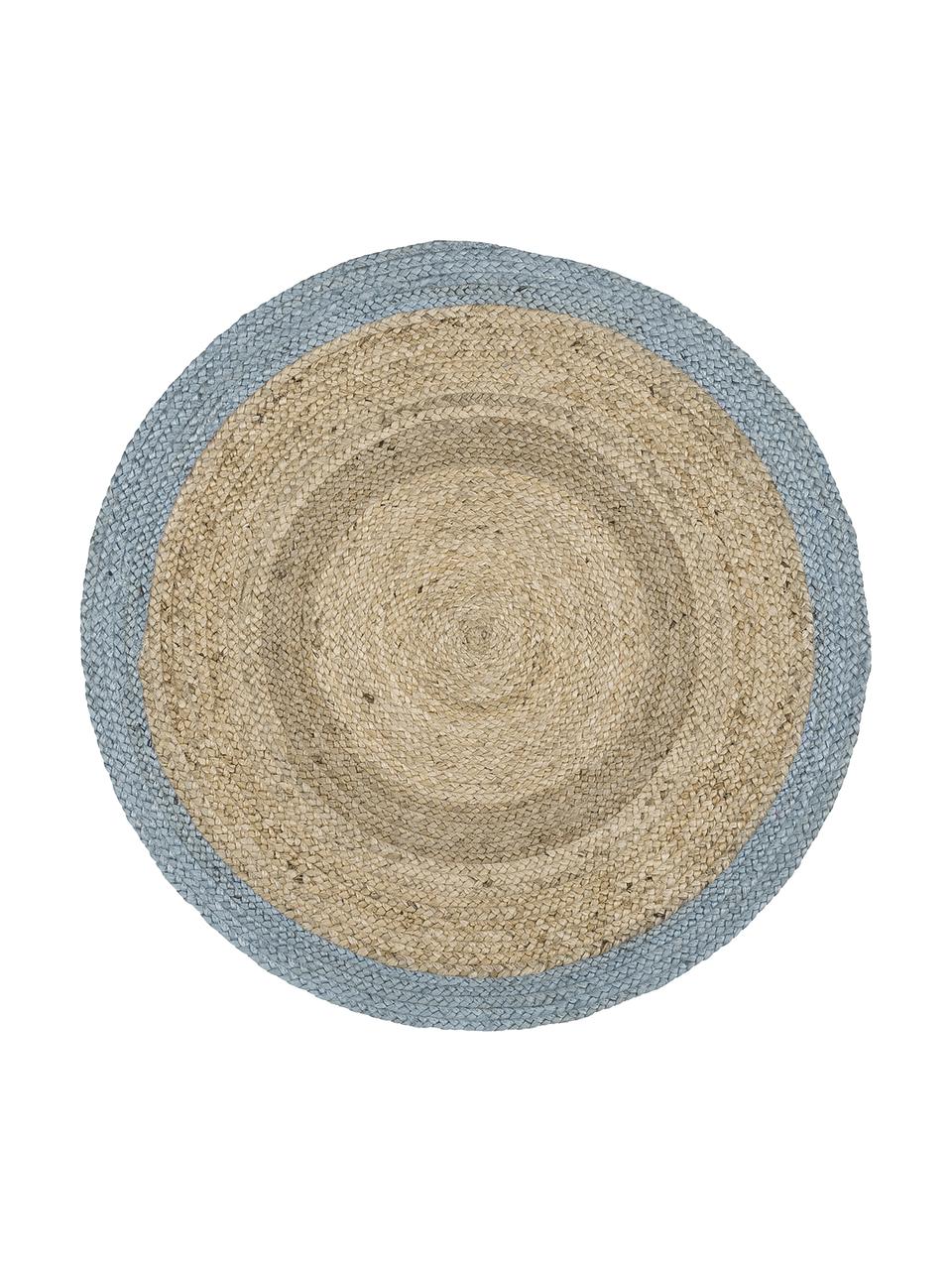 Tapis rond en jute fait main Shanta, 100 % jute

Le toucher des tapis en jute peut être rugueux, ils ne sont pas adaptés aux contacts directs avec la peau, Brun, tons bleus, Ø 100 cm (taille XS)