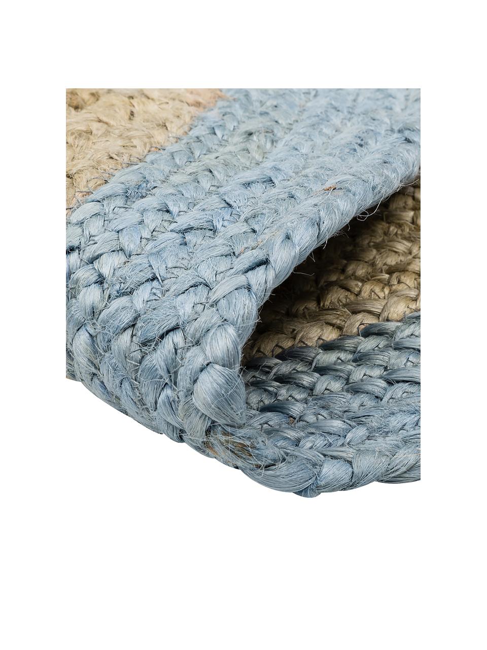 Rond jute vloerkleed Shanta met blauwe rand, handgemaakt, 100% jute

Omdat het gevoel van jute vloerkleden een beetje ruw is, zijn ze minder geschikt voor direct contact met de huid., Jutekleurig, blauw, Ø 100 cm (maat XS)