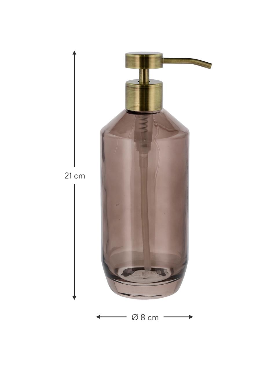 Seifenspender Vintage aus Glas, Behälter: Glas, Pumpkopf: Kunststoff, Braun, Messingfarben, Ø 8 x H 21 cm