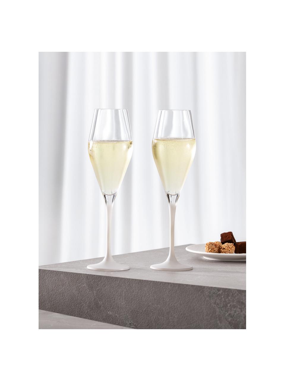 Kieliszek do szampana ze szkła kryształowego Rock, 4 szt., Szkło kryształowe, Transparentny, biały, Ø 7 x W 25 cm, 290 ml