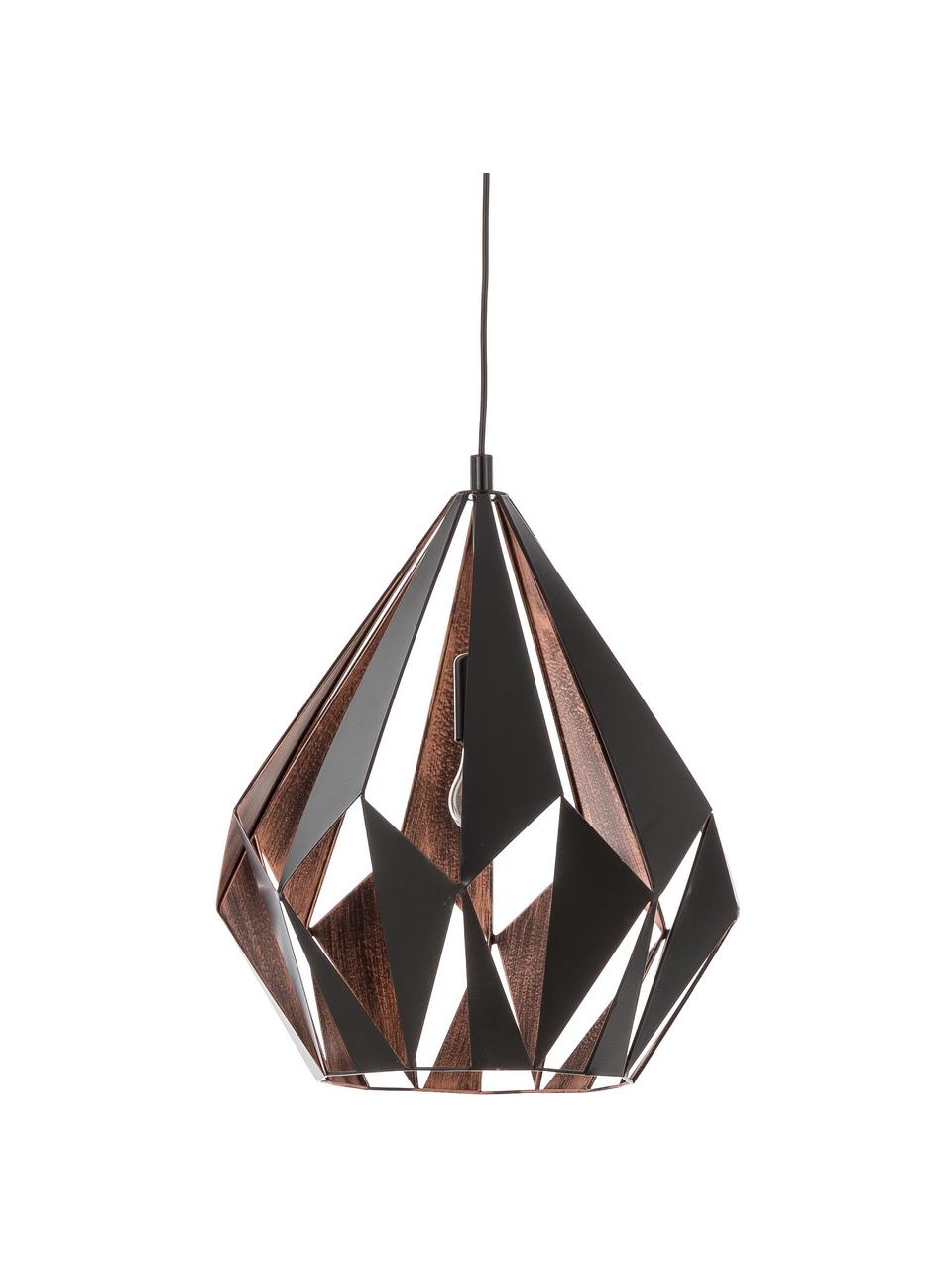 Scandi hanglamp Carlton, Gelakt staal, Zwart, koperkleurig, Ø 39 x H 42 cm