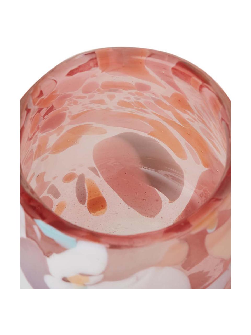 Mundgeblasene Teelichthalter Art, 2 Stück, Glas, mundgeblasen, Rosa, Blau, Grün, Lachsfarben, Creme, Ø 10 x H 9 cm