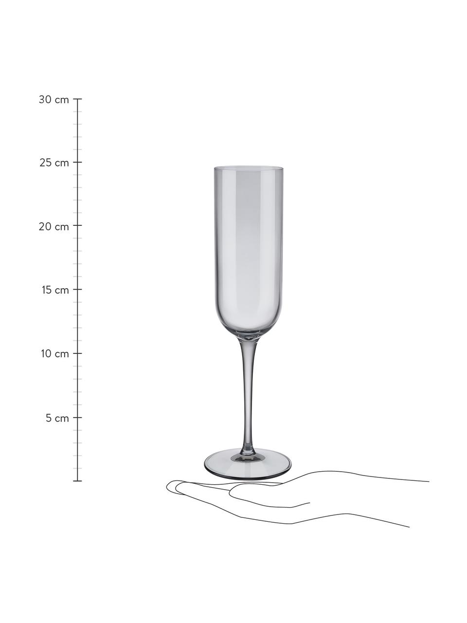 Champagneglazen Fuum in grijs, 4 stuks, Glas, Transparant met grijstinten, Ø 7 x H 24 cm, 210 ml