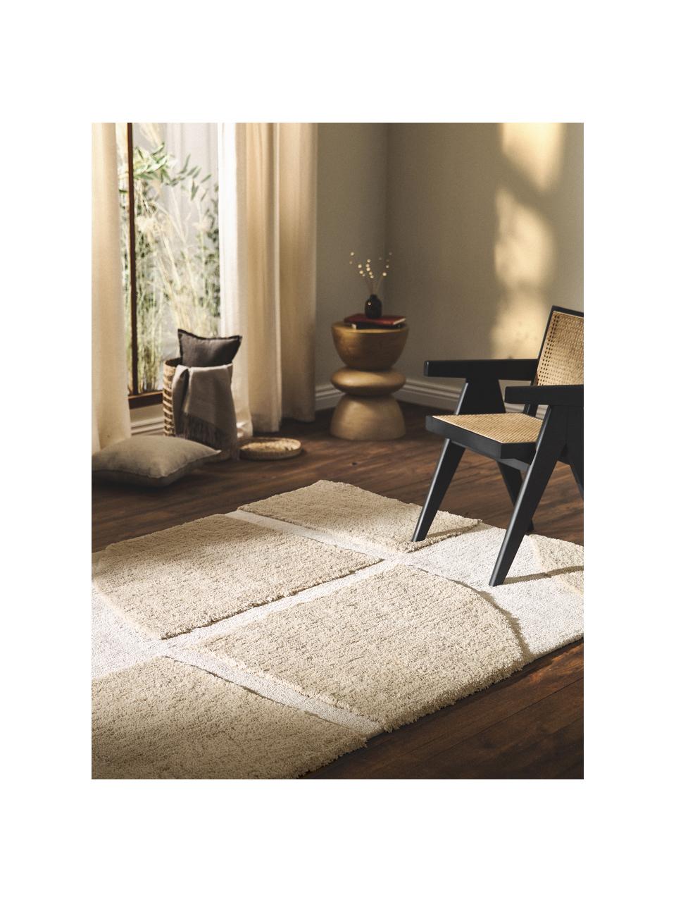 Flauschiger Hochflor-Teppich Jade mit erhabener Hoch-Tief-Struktur, Flor: 100 % Polyester, GRS-zert, Beige, B 80 x L 150 cm (Grösse XS)