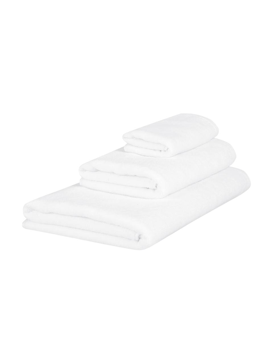 Lot de serviettes de bain unicolore Comfort, 3 élém., 100 % coton
Grammage intermédiaire 450 g/m², Blanc, Lot de différentes tailles