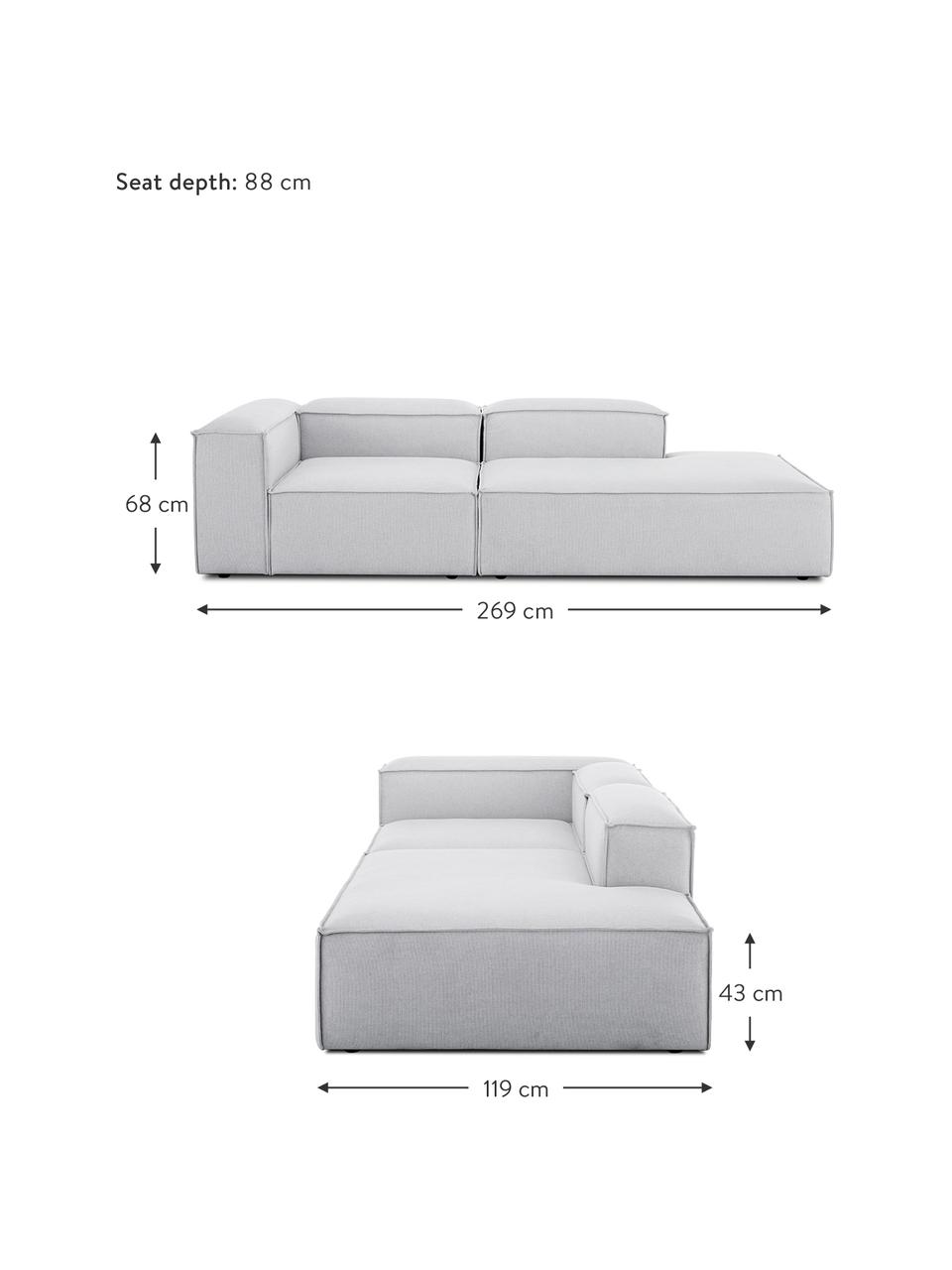 Szezlong modułowy Lennon, Tapicerka: 100% poliester Dzięki tka, Stelaż: lite drewno sosnowe z cer, Nogi: tworzywo sztuczne, Jasnoszara tkanina, S 269 x G 119 cm, oparcie lewostronne