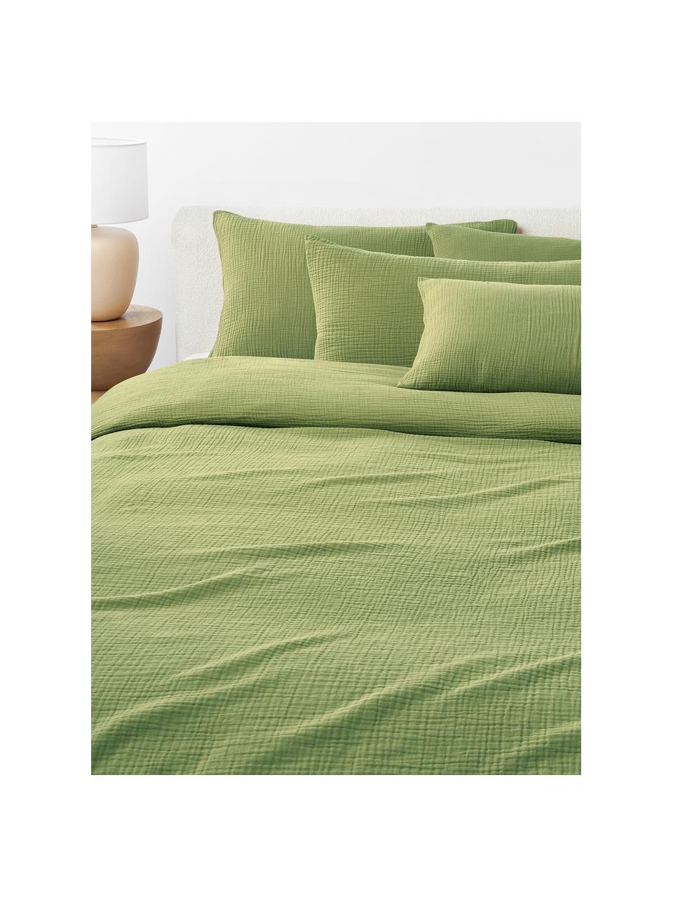 Poszewka na poduszkę z muślinu bawełnianego Odile, Oliwkowy zielony, S 80 x D 80 cm
