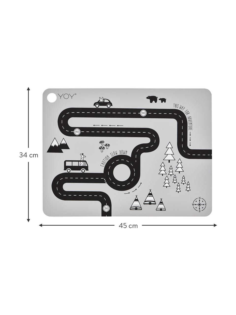 Placemat Adventure, Siliconen, Grijs, zwart, wit, B 34 x L 45 cm