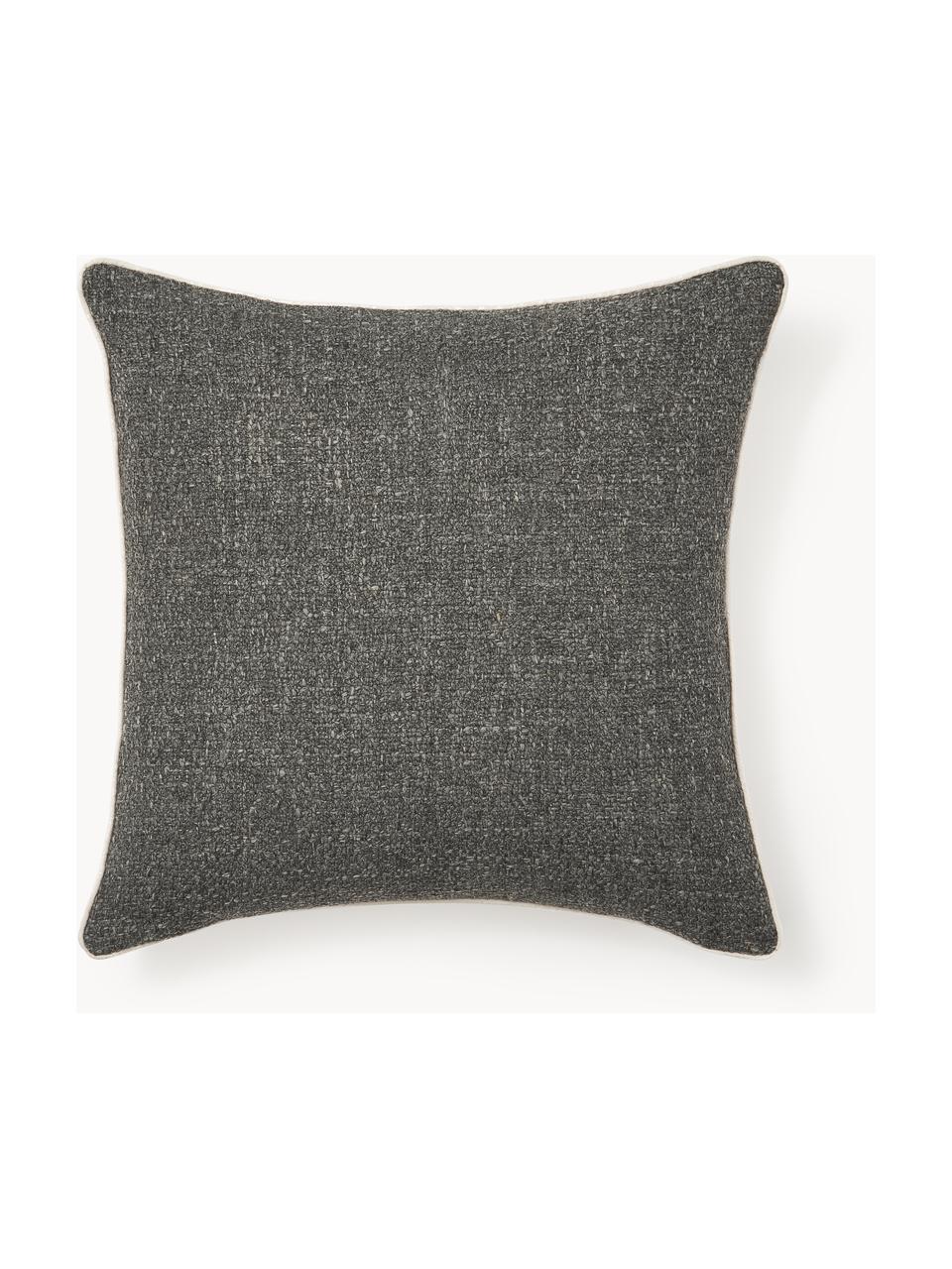 Housse de coussin 45x45 bouclé avec passepoil Aya, Anthracite, larg. 45 x long. 45 cm