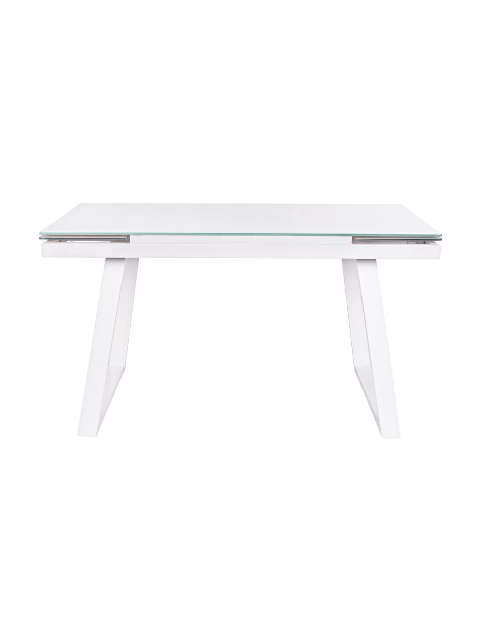 Mesa de comedor extensible Barney, Tablero: vidrio templado, Patas: madera de roble, Transparente, blanco, An 140 x F 80 cm