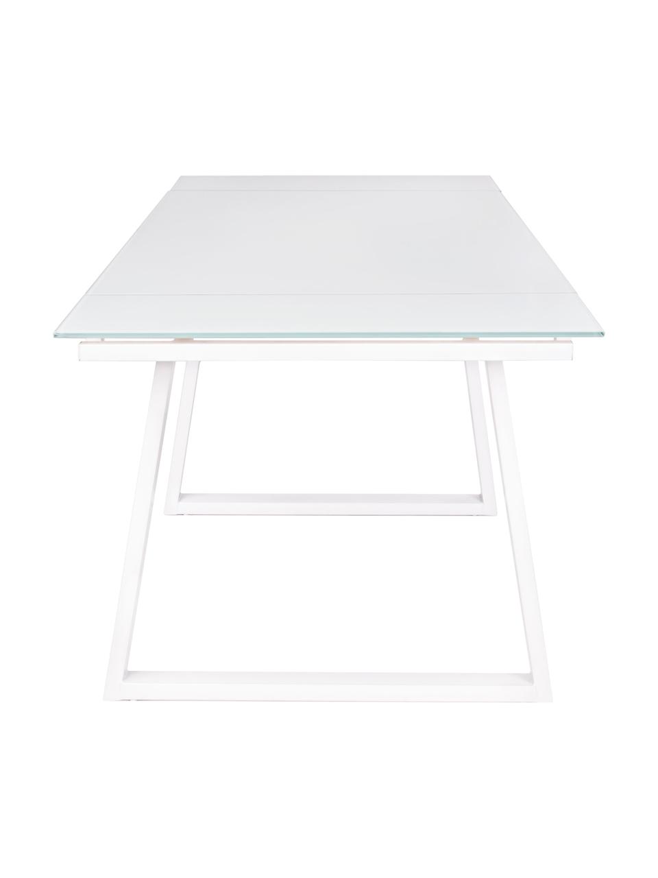 Mesa de comedor extensible Barney, Tablero: vidrio templado, Patas: madera de roble, Transparente, blanco, An 140 x F 80 cm