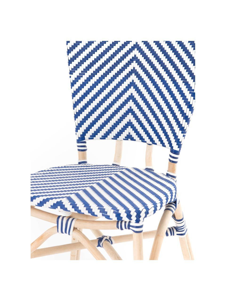 Silla para exterior Bistrot, Tapizado: tela tejida, Estructura: ratán, Azul, blanco, An 59 x F 52 cm