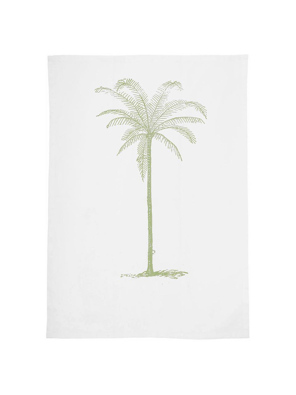 Theedoeken Nala met palmenmotief, 2 stuks, Katoen, Gebroken wit, beige, B 50 x L 70 cm