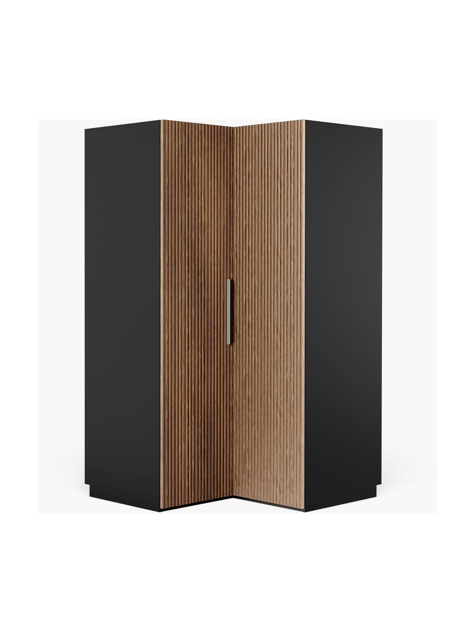 Armoire d'angle modulaire Simone, larg. 115 cm, Aspect bois de noyer, noir, Module d'angle : larg. 115 x haut. 200 cm