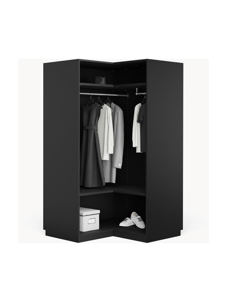 Armoire d'angle modulaire Simone, larg. 115 cm, Aspect bois de noyer, noir, Module d'angle : larg. 115 x haut. 200 cm