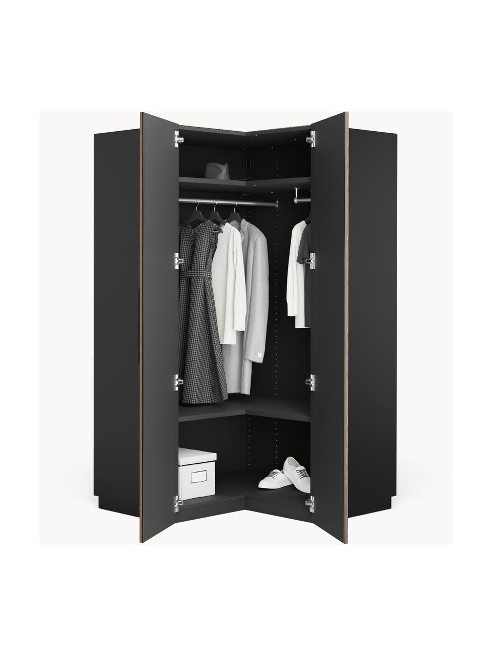 Armoire d'angle modulaire Simone, larg. 115 cm, Aspect bois de noyer, noir, Module d'angle : larg. 115 x haut. 200 cm