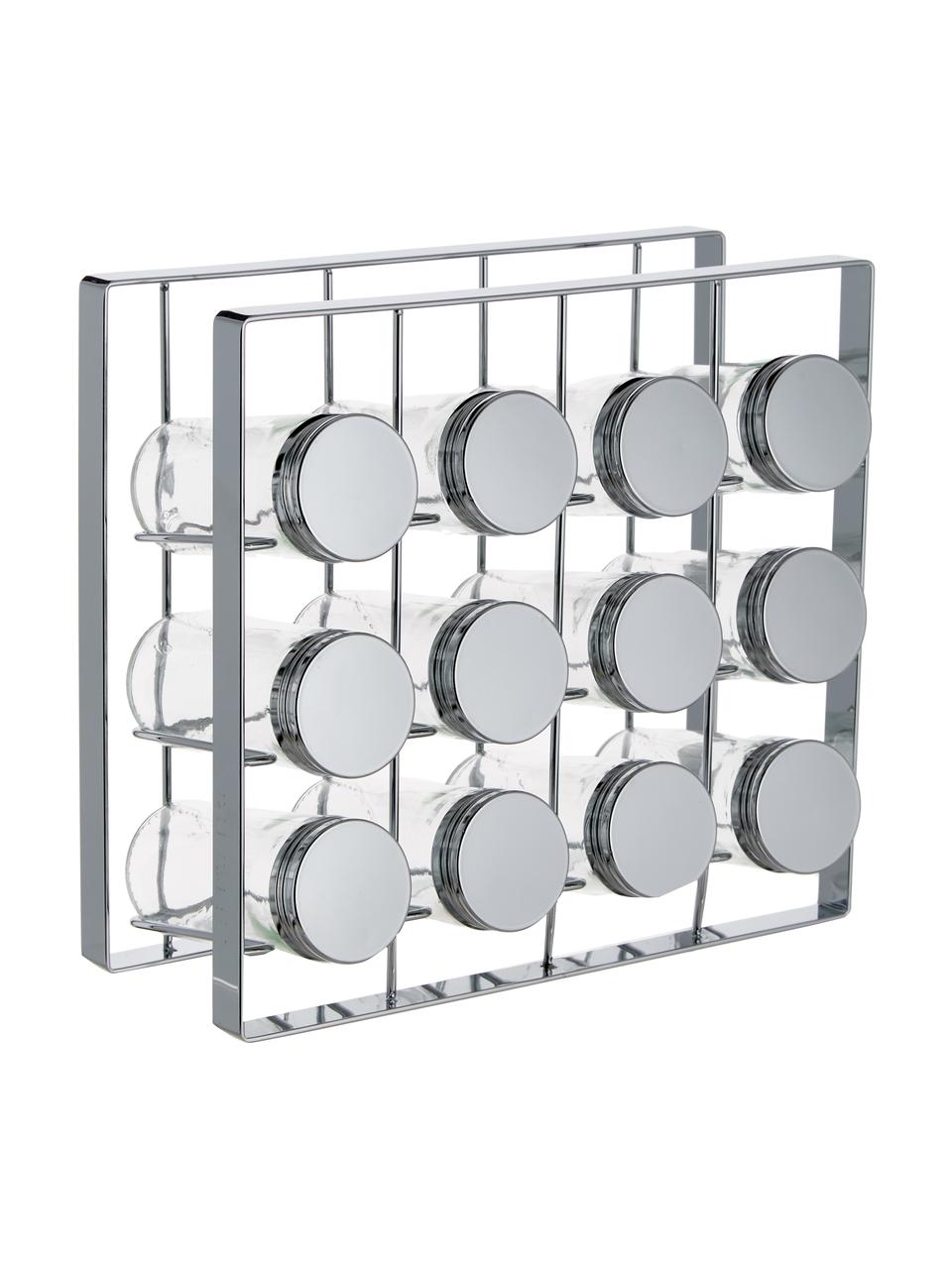 Organizador de especias Spices,13 pzas., Estructura: metal pintado, Botes: vidrio, Plateado, An 24 x Al 22 cm