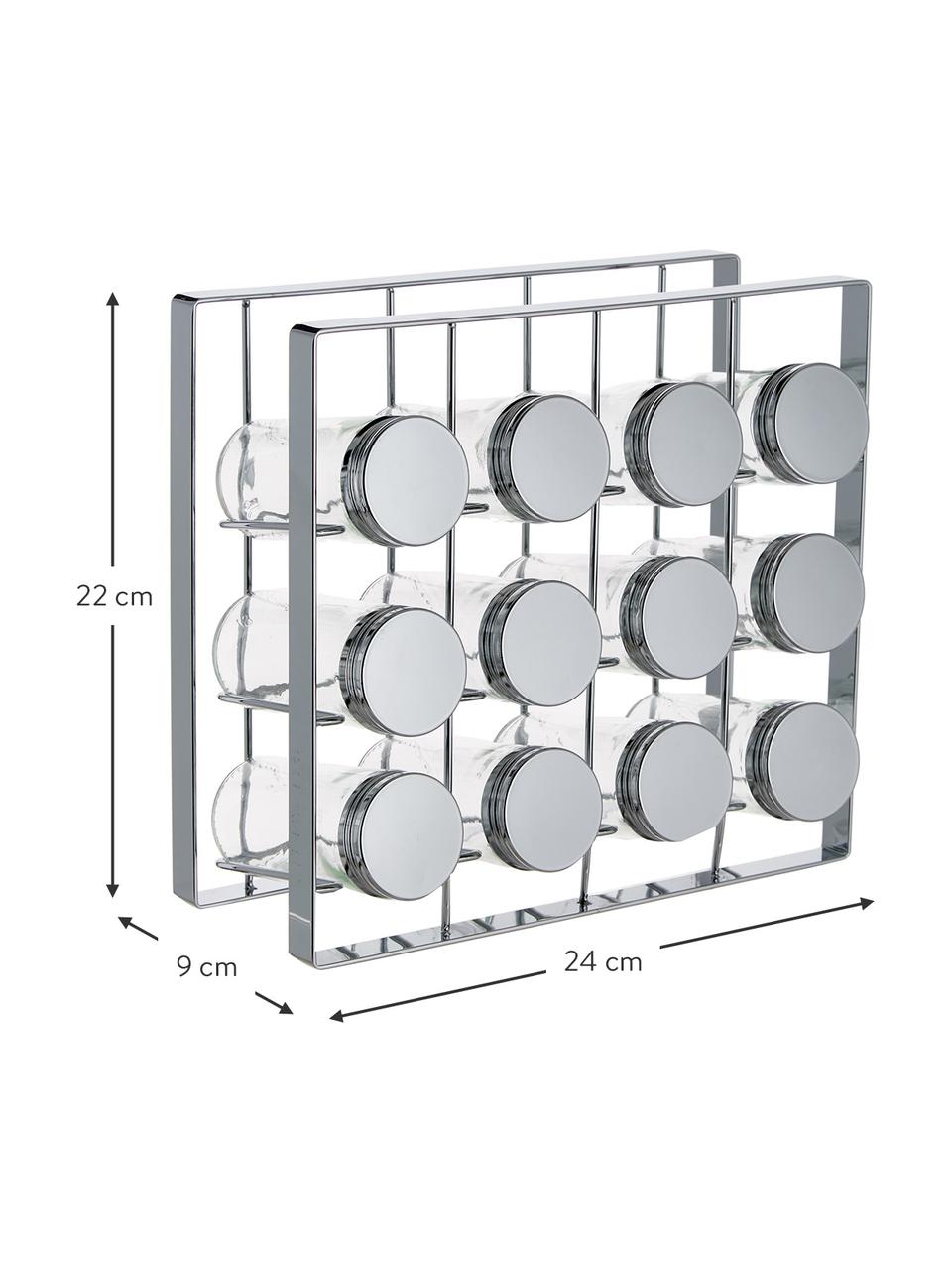 Kruidenrek Spices met opbergpotten, 13-delig, Frame: gelakt metaal, Sluiting: gelakt aluminium, Zilverkleurig, 24 x 22 cm