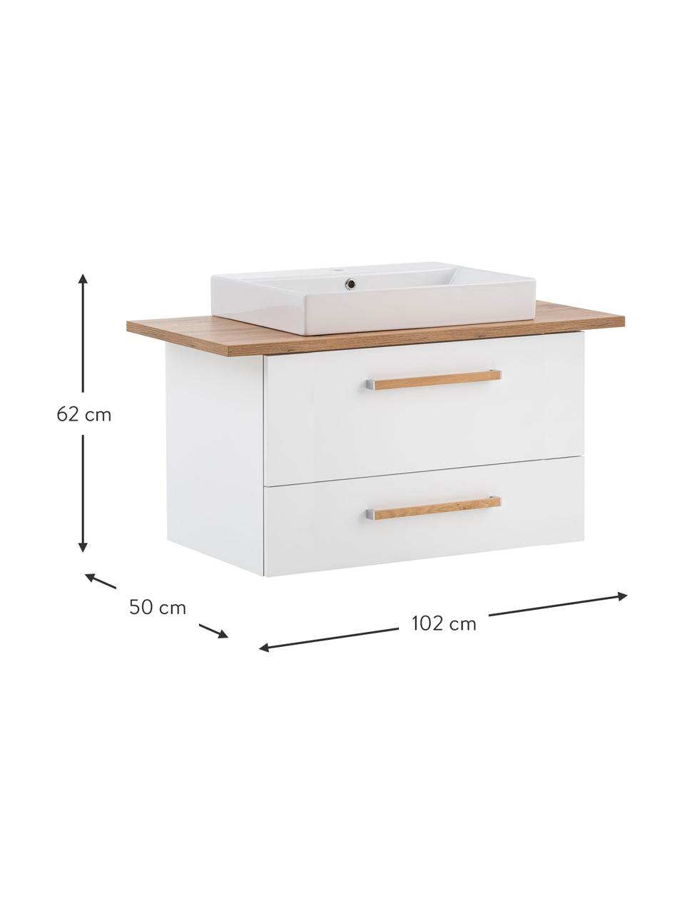 Waschtisch mit Unterschrank Alberto, B 102 cm, Griffe: Metall, beschichtet in Ei, Weiß, B 102 x H 62 cm