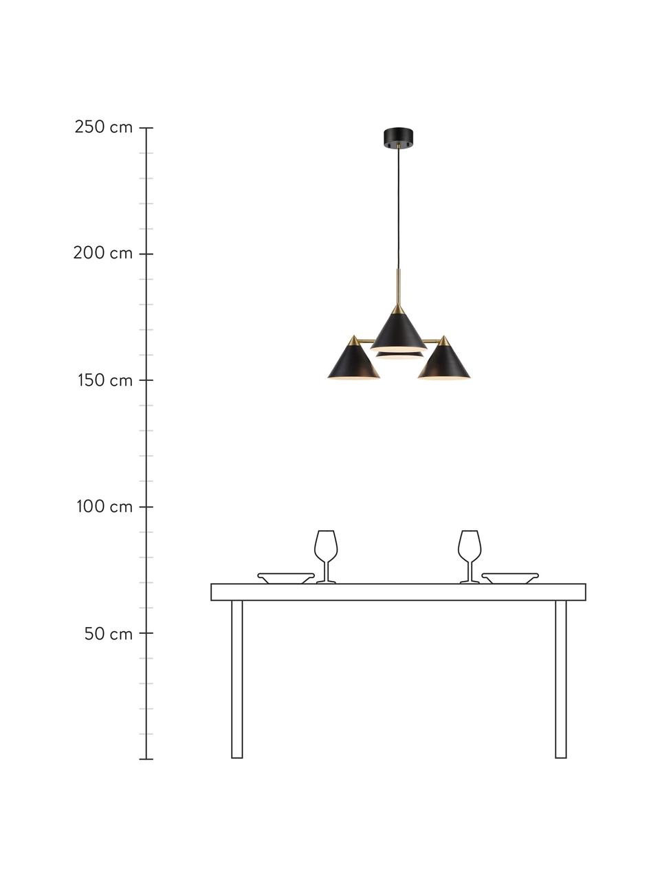 Lámpara de techo Klint, Estructura: metal recubierto, Anclaje: metal recubierto, Cable: cubierto en tela, Negro, dorado, Ø 57 x Al 46 cm