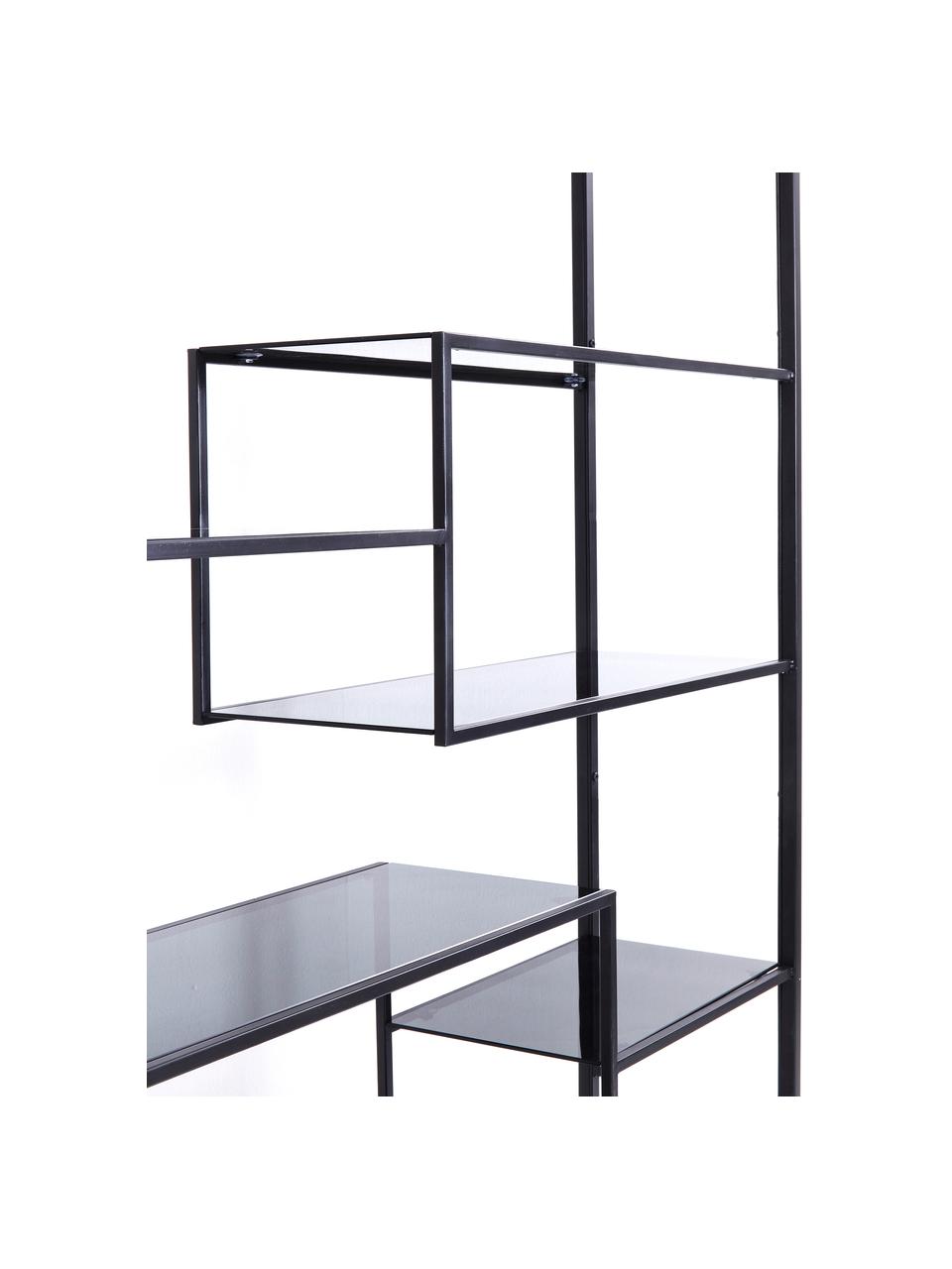 Libreria in metallo Loft, Ripiani: vetro temperato, Nero, Larg. 115 x Alt. 195 cm