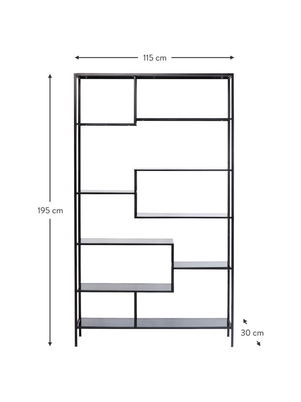 Libreria in metallo Loft, Ripiani: vetro temperato, Nero, Larg. 115 x Alt. 195 cm