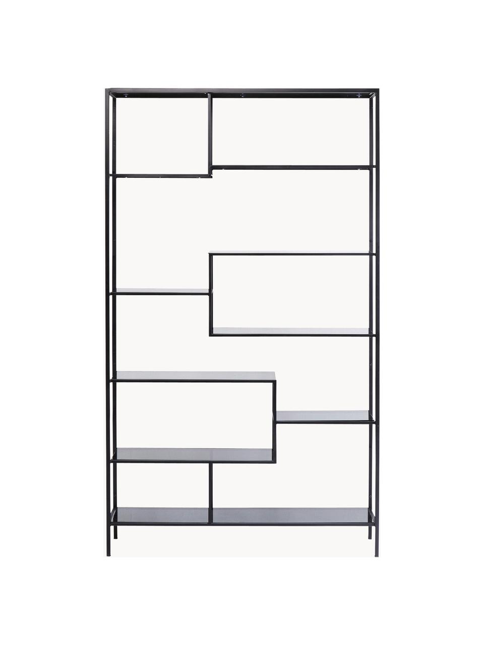 Estantería de metal Loft, Estructura: acero con pintura en polv, Estantes: vidrio laminado, Negro, An 115 x Al 195 cm