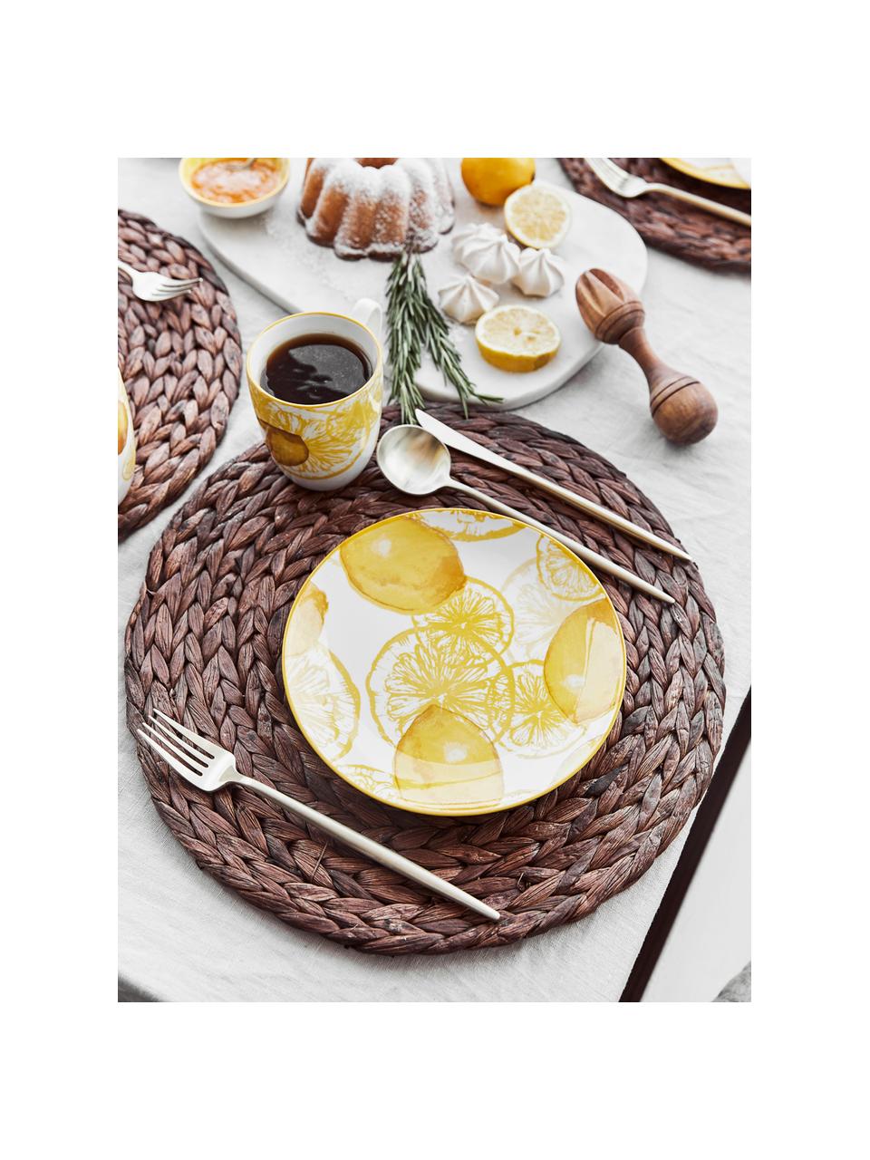 Dessertborden Lemon, 2 stuks, Porselein, Wit, geel, Ø 20 cm