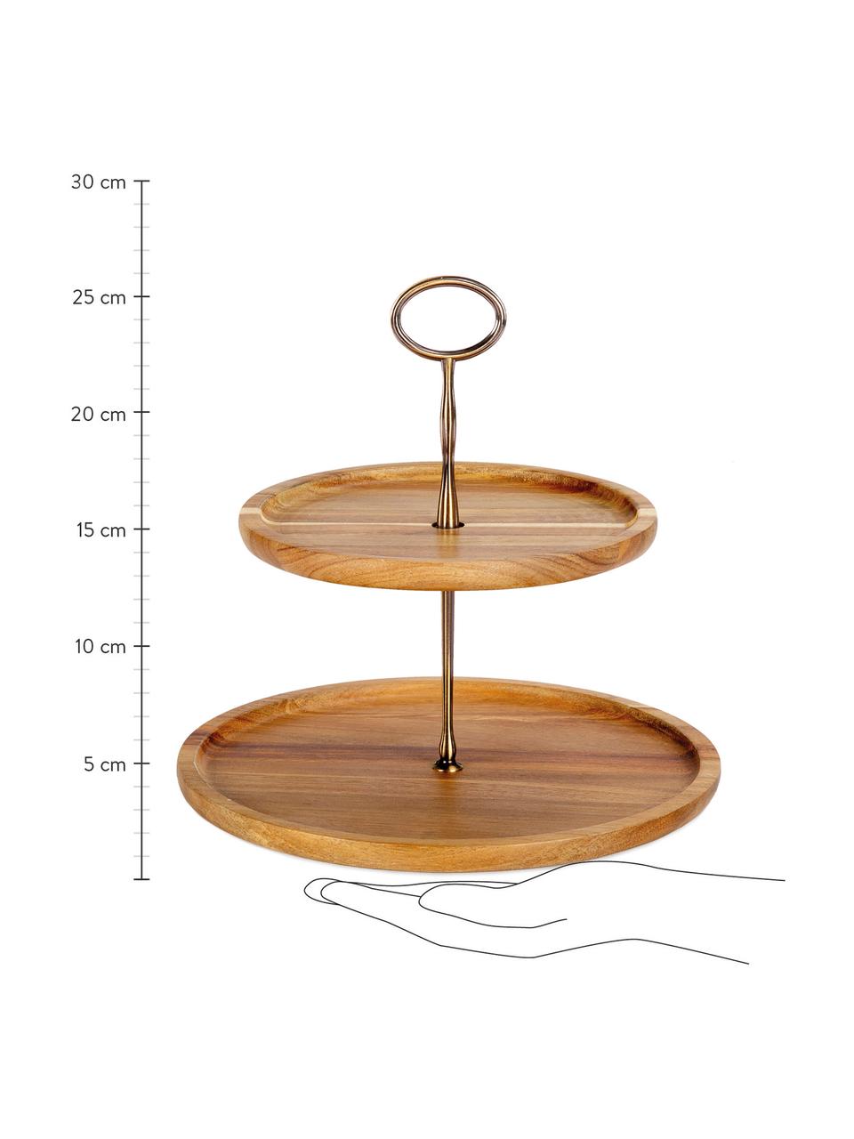 Plateau de présentation en bois d'acacia Acacia, Bois d'acacia, métal, enduit, Couleur dorée, bois d'acacia, Ø 27 x haut. 26 cm