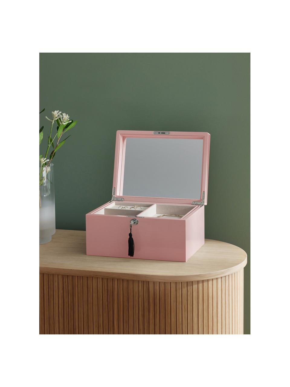 Sieradendoos Taylor met spiegel, Doos: gecoat MDF met glanzende , Onderzijde: fluweel om het meubilair , Roze, B 31 x H 16 cm