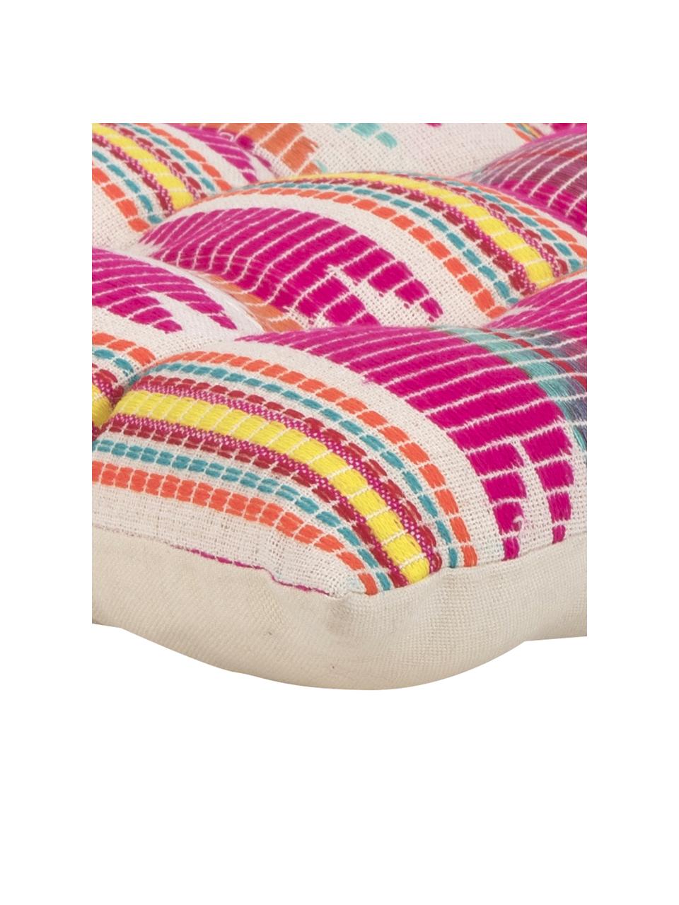 Coussin de chaise brodé ethno Maria, Endroit : multicolore Envers : beige, larg. 40 x long. 40 cm