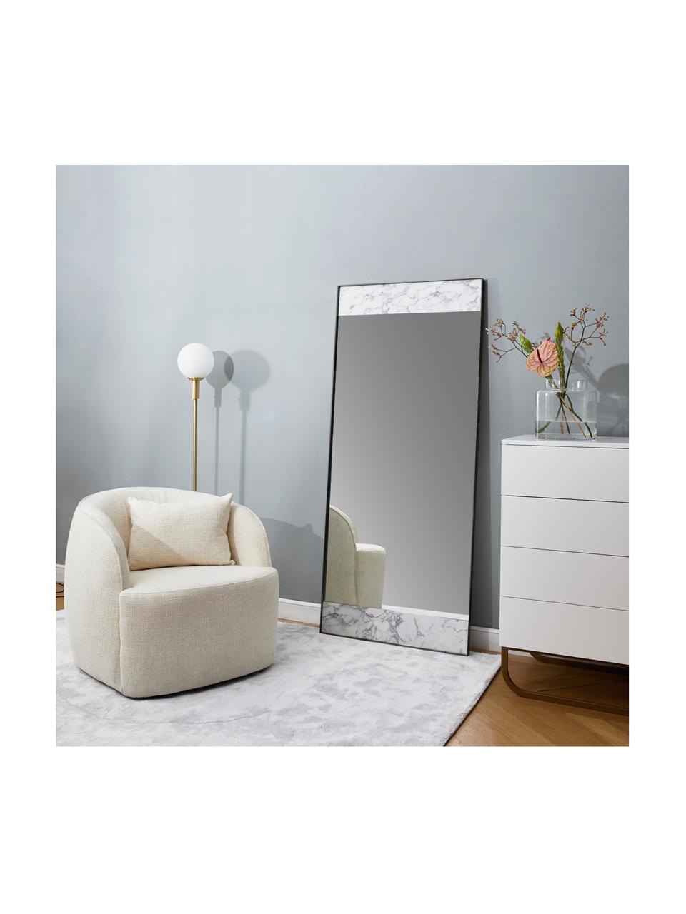Leunende spiegel Kopenhagen, Lijst: melamine, metaal, Gemarmerd wit, zwart, 75 x 176 cm