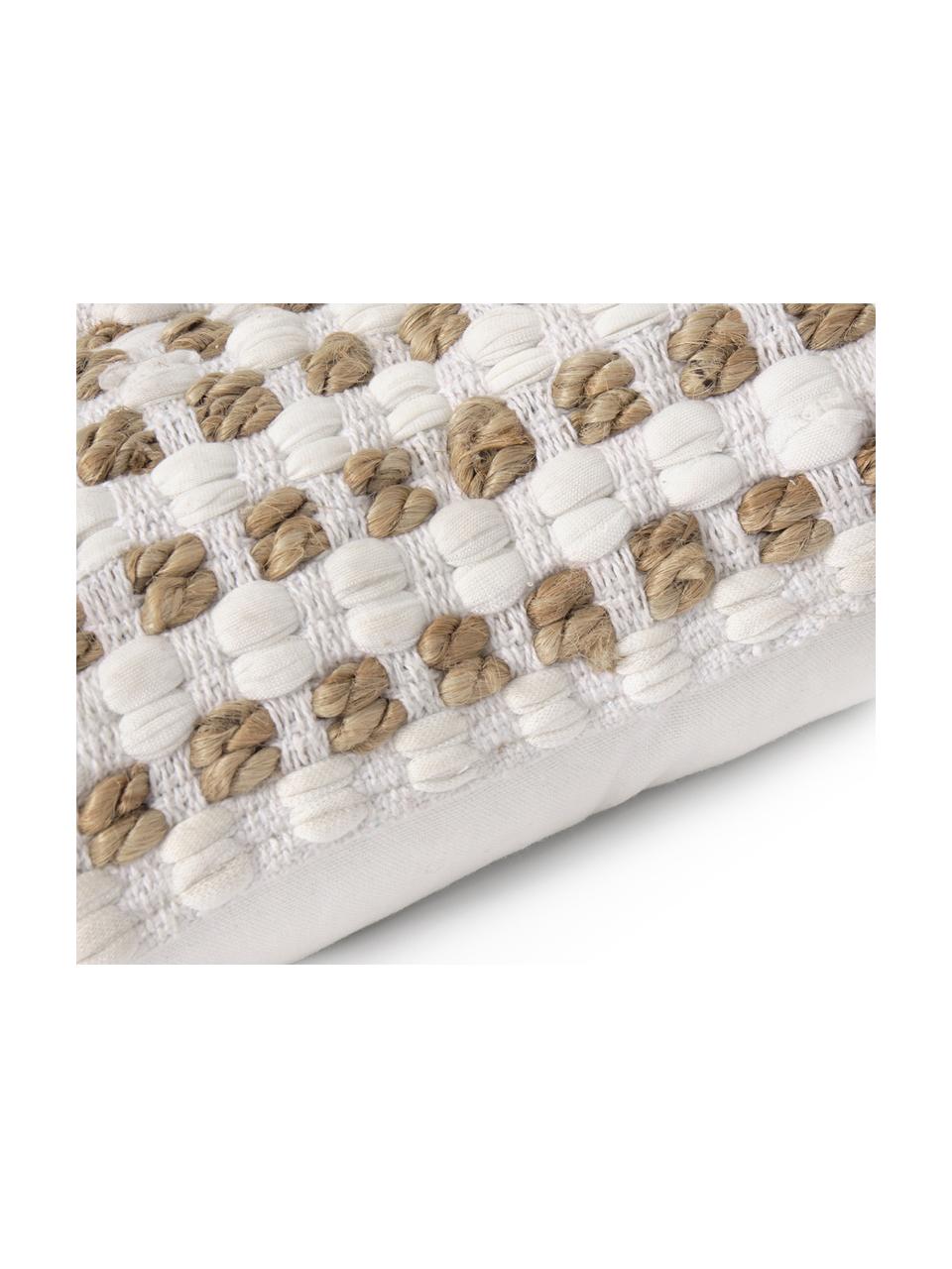 Housse de coussin avec éléments en jute Fiesta, Blanc, beige