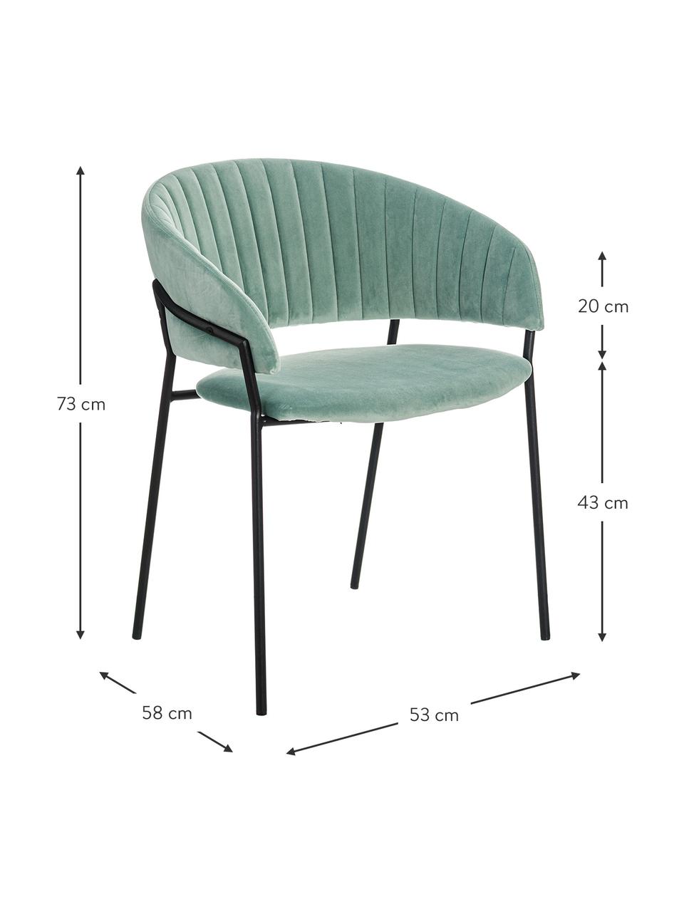 Sedia imbottita in velluto verde Room, Rivestimento: 100% velluto di poliester, Struttura: metallo rivestito, Menta, Larg. 53 x Prof. 58 cm